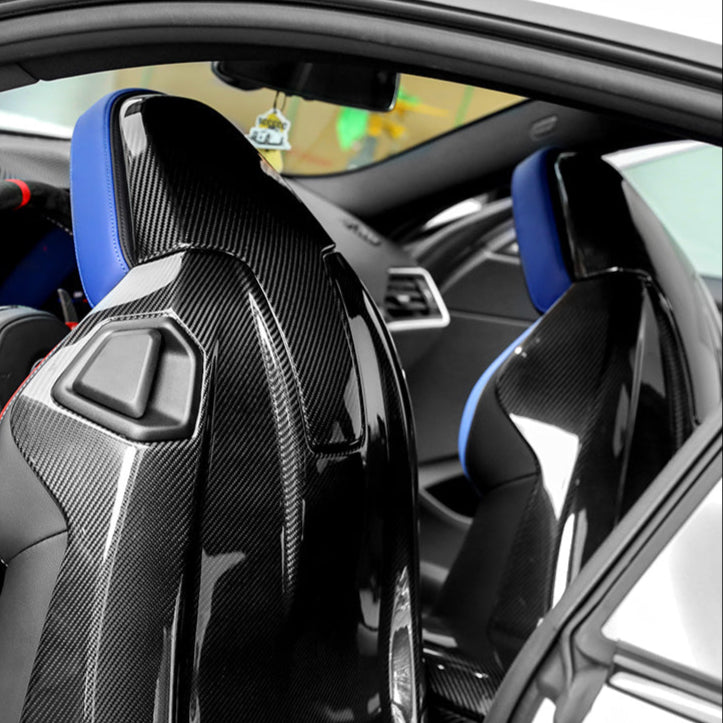 Car interior with black and blue seats