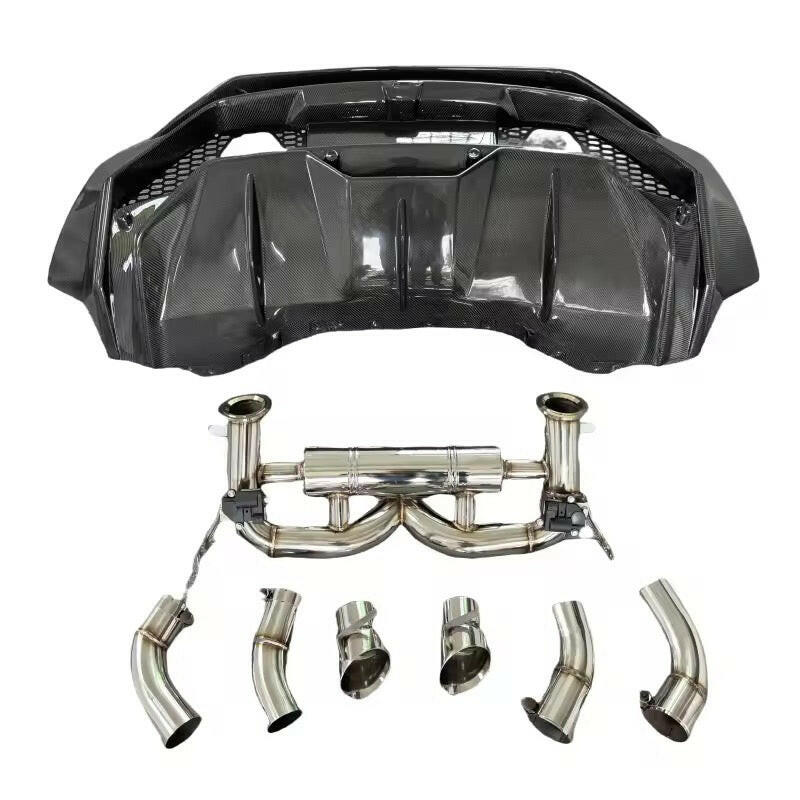 Tecnica Style Carbon Fiber Rear Diffuser with Exhaust Tips - Lamborghini Huracán EVO / LP580 / LP610 (2014–2022).