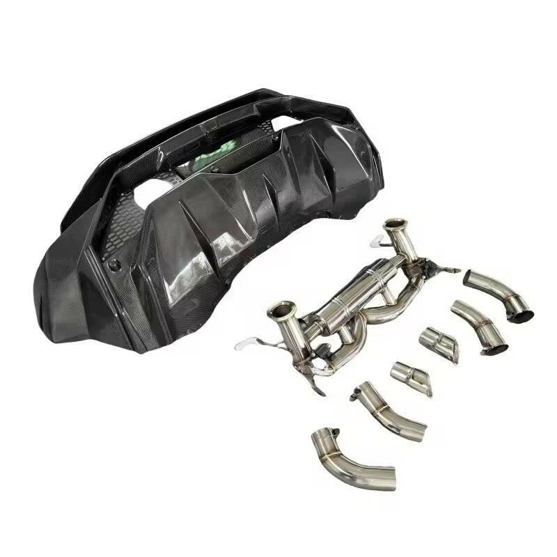 Tecnica Style Carbon Fiber Rear Diffuser with Exhaust Tips - Lamborghini Huracán EVO / LP580 / LP610 (2014–2022).