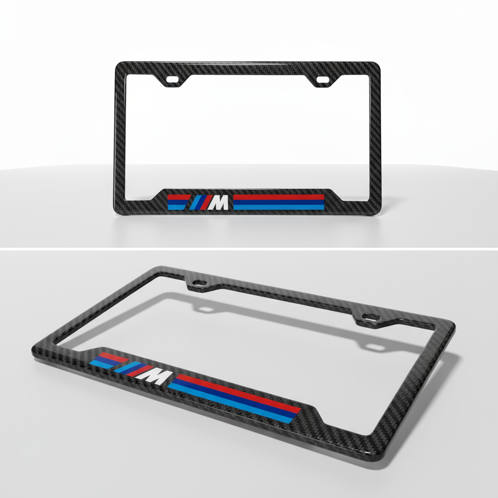 BMW Tri-Color Style Carbon Fiber License Plate Frame